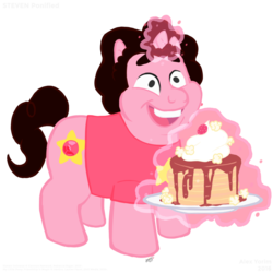 Size: 1280x1280 | Tagged: safe, artist:alexyorim, gem (race), gem pony, hybrid, pony, unicorn, breakfast, colt, crossover, foal, food, gem, male, maple syrup, meme, ponified, ponified meme, popcorn, quartz, rose quartz (gemstone), solo, steven quartz universe, steven universe, strawberry, together breakfast, uncomfortable steven face, waffle, whipped cream