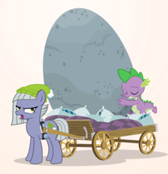 Size: 1024x1064 | Tagged: safe, artist:pixelkitties, limestone pie, spike, g4, bed, cart, holder's boulder