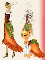 Size: 1024x1365 | Tagged: safe, artist:yuntaoxd, applejack, human, pony, g4, clothes, dress, hair bun, hat, humanized