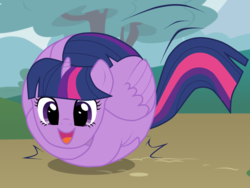 Size: 1600x1200 | Tagged: safe, artist:lazthefox1, artist:silvertwilifan, twilight sparkle, alicorn, pony, g4, adorawat, ball, bouncing, cartoon physics, cute, female, happy, inanimate tf, looking at you, mare, morph ball, open mouth, smiling, solo, transformation, tree, twiabetes, twiball, twilight sparkle (alicorn), wat