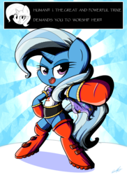 Size: 1600x2200 | Tagged: safe, artist:therandomjoyrider, trixie, pony, g4, bipedal, boots, female, papyrus (undertale), parody, solo, the great and powerful papyrus, undertale