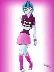 Size: 1280x1707 | Tagged: safe, artist:thealjavis, sonata dusk, equestria girls, g4, blushing, boots, clothes, female, looking at you, shoes, skirt, solo, spiked wristband, wristband
