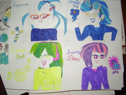 Size: 1024x768 | Tagged: safe, artist:britishgirl2012, indigo zap, lemon zest, sugarcoat, sunny flare, equestria girls, g4, my little pony equestria girls: friendship games, traditional art