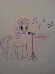 Size: 2448x3264 | Tagged: safe, artist:melodicmarzipan, sweetie belle, g4, female, high res, music notes, solo, traditional art