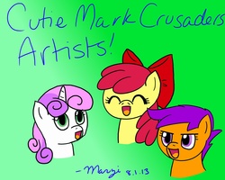 Size: 1500x1200 | Tagged: safe, artist:melodicmarzipan, apple bloom, scootaloo, sweetie belle, g4, cutie mark crusaders