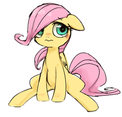Size: 532x512 | Tagged: dead source, safe, artist:kei05, fluttershy, pegasus, pony, g4, blushing, cute, female, filly, filly fluttershy, floppy ears, foal, hair over one eye, shyabetes, simple background, sitting, solo, wavy mouth, white background, younger