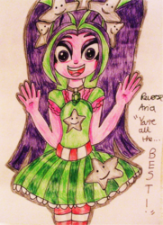Size: 969x1337 | Tagged: safe, artist:blazingdazzlingdusk, aria blaze, equestria girls, g4, my little pony equestria girls: rainbow rocks, alternate universe, drawing, female, out of character, requested art, solo, traditional art