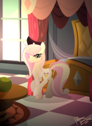 Size: 2700x3713 | Tagged: safe, artist:pedrohander, fleur-de-lis, pony, unicorn, g4, bedroom, female, high res, rare mare, solo