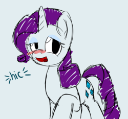 Size: 1500x1400 | Tagged: safe, artist:melodicmarzipan, rarity, pony, unicorn, g4, blushing, drunk, drunk rarity, female, hiccup, onomatopoeia, open mouth, solo