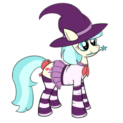 Size: 3000x3000 | Tagged: safe, artist:sethisto, coco pommel, g4, clothes, female, hat, high res, sailor uniform, socks, solo, striped socks, wand, witch hat