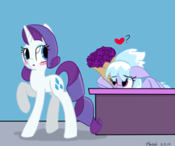 Size: 1500x1250 | Tagged: safe, artist:melodicmarzipan, cloudchaser, rarity, g4, blushing, bouquet, flower, heart, question mark, rarichaser, shipping