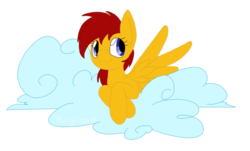 Size: 804x485 | Tagged: safe, artist:melodicmarzipan, oc, oc only, pegasus, pony, cloud, simple background, solo, white background