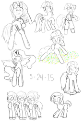 Size: 1400x2000 | Tagged: safe, artist:melodicmarzipan, babs seed, dj pon-3, lyra heartstrings, pinkie pie, princess luna, trixie, vinyl scratch, pony, unicorn, g4, date, female, mare, sketch, wonderbolts