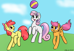 Size: 1409x975 | Tagged: safe, artist:melodicmarzipan, apple bloom, scootaloo, sweetie belle, g4, cutie mark crusaders