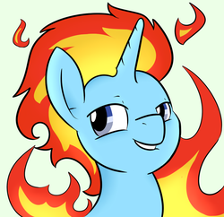 Size: 950x921 | Tagged: safe, artist:melodicmarzipan, oc, oc only, looking at you, mane of fire, solo