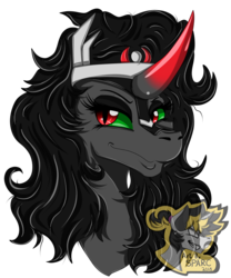 Size: 2500x3000 | Tagged: safe, artist:sparc, king sombra, g4, bust, disembodied head, high res, looking at you, portrait, queen umbra, rule 63, smiling, solo