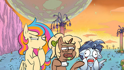 Size: 1422x800 | Tagged: safe, artist:flavinbagel, artist:gintoki23, artist:slifertheskydragon, oc, oc only, oc:copper chip, oc:golden gates, oc:silver span, babscon, babscon mascots, parody, rick and morty