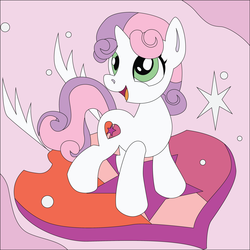 Size: 3597x3597 | Tagged: safe, artist:the-paper-pony, sweetie belle, g4, cutie mark, female, high res, kirby air ride, mockup, open mouth, shadowbox, solo, the cmc's cutie marks