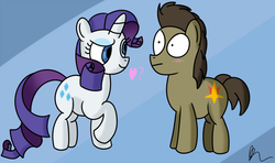 Size: 1280x756 | Tagged: safe, artist:pastelhorses, rarity, oc, oc:theotakux, g4, canon x oc, flirting, shipping