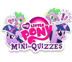 Size: 300x260 | Tagged: safe, spike, twilight sparkle, pony, unicorn, g4, official, exclamation point, game, my little pony, my little pony logo, question mark, quiz, simple background, thinking, transparent background