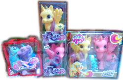 Size: 1024x671 | Tagged: safe, applejack, pinkie pie, twilight sparkle, alicorn, pony, g4, 1000 years in photoshop, bootleg, female, foal, irl, my happy horse, photo, picture taken with a potato, price tag, rainbow power, simple background, toy, transparent background, upside down