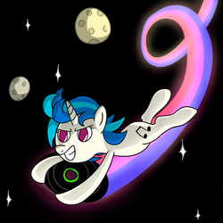Size: 2000x2000 | Tagged: safe, artist:nyax, dj pon-3, vinyl scratch, pony, unicorn, g4, asteroid, female, high res, record, solo, space