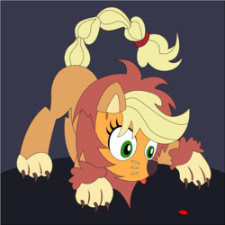 Size: 3602x3602 | Tagged: safe, artist:the-paper-pony, applejack, g4, applelion, behaving like a cat, clothes, costume, female, high res, laser pointer, mockup, shadowbox, solo