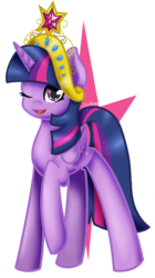 Size: 1399x2496 | Tagged: safe, artist:midfire, twilight sparkle, alicorn, pony, g4, big crown thingy, female, mare, raised hoof, simple background, solo, transparent background, twilight sparkle (alicorn), wink