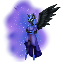 Size: 3335x3273 | Tagged: safe, artist:midfire, nightmare moon, anthro, g4, anatomically incorrect, female, high res, incorrect leg anatomy, simple background, solo, spread wings, transparent background