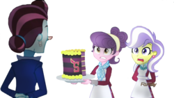 Size: 899x506 | Tagged: safe, artist:linarad, edit, edited screencap, screencap, principal abacus cinch, suri polomare, upper crust, equestria girls, g4, my little pony equestria girls: friendship games, background removed, crystal prep shadowbolts, discovery family logo, ear piercing, earring, female, jewelry, piercing, simple background, transparent background