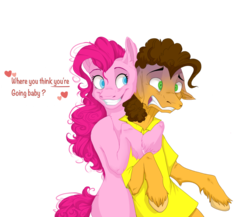 Size: 959x834 | Tagged: safe, artist:dertaii, cheese sandwich, pinkie pie, g4, bad touch, crazy eyes, do not want, female, heart, hug, imminent rape, imminent sex, male, ship:cheesepie, shipping, straight, terrified, unshorn fetlocks, yandere, yandere pie