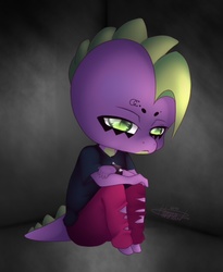Size: 520x635 | Tagged: safe, artist:rainbowhitter, spike, anthro, g4, emo, male, solo