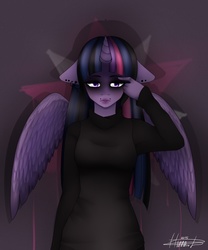 Size: 1000x1200 | Tagged: dead source, safe, artist:rainbowhitter, twilight sparkle, anthro, g4, clothes, emo, emo twilight, female, solo, twilight sparkle (alicorn)