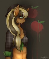 Size: 1000x1200 | Tagged: safe, artist:rainbowhitter, applejack, earth pony, anthro, g4, abs, clothes, emo, female, solo