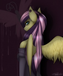 Size: 1000x1200 | Tagged: safe, artist:rainbowhitter, fluttershy, anthro, g4, emo, emoshy, female, piercing, solo