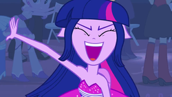 Size: 1280x720 | Tagged: safe, screencap, twilight sparkle, equestria girls, g4, dancing, eyes closed, open mouth, ponied up, twilight sparkle (alicorn)