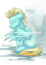 Size: 724x1024 | Tagged: safe, artist:dragonataxia, lightning dust, pegasus, pony, g4, eyes closed, female, sad, sitting, solo