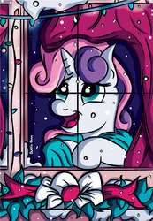 Size: 703x1018 | Tagged: safe, artist:johesy, sweetie belle, g4, christmas lights, female, snow, snowfall, solo