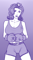 Size: 450x810 | Tagged: safe, artist:hellbridge, rarity, human, g4, abs, big breasts, boxer, boxing gloves, boxing shorts, breasts, busty rarity, clothes, female, humanized, monochrome, shorts, solo, sports bra, sports shorts