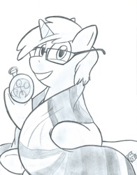 Size: 2544x3240 | Tagged: safe, artist:kerorolover16, dinky hooves, g4, clothes, female, glasses, high res, lineart, scarf, solo, watch