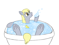 Size: 1200x922 | Tagged: safe, artist:laserbiskit, derpy hooves, pegasus, pony, g4, bath, female, mare, rubber duck, solo, underhoof, wet mane