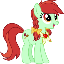 Size: 6973x6891 | Tagged: safe, artist:lunarina, candy apples, earth pony, pony, appleoosa's most wanted, g4, absurd resolution, apple family member, background pony, bow, female, hair bow, mare, open mouth, pigtails, simple background, solo, transparent background, vector