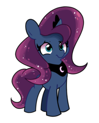 Size: 1200x1500 | Tagged: safe, artist:turtlefarminguy, princess luna, alicorn, pony, luna-afterdark, g4, alternate hairstyle, cute, female, frown, jewelry, mare, peytral, regalia, simple background, solo, transparent background, worried