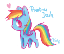 Size: 484x405 | Tagged: safe, artist:paichitaron, rainbow dash, g4, blushing, chibi, cute, dashabetes, female, heart, looking back, solo