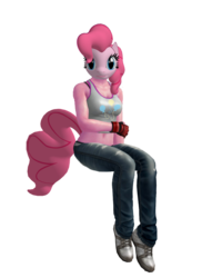 Size: 1053x1444 | Tagged: safe, artist:odiz, pinkie pie, earth pony, anthro, plantigrade anthro, g4, 3d, belly button, clothes, dead or alive, female, hitomi, midriff, simple background, solo, sports bra, transparent background, xnalara