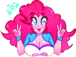 Size: 1801x1351 | Tagged: safe, artist:chicaanime-n1, pinkie pie, equestria girls, g4, bracelet, breasts, busty pinkie pie, cleavage, female, looking at you, solo
