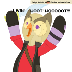 Size: 1024x1024 | Tagged: safe, artist:deaththeponyse, owlowiscious, twilight sparkle, owl, anthro, g4, anthro pets, not salmon, parody, sir shootsalot, sniper, sniper (tf2), team fortress 2, twilight sniper, twilight sparkowl, wat, watermark