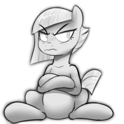 Size: 1000x1000 | Tagged: safe, artist:khorme, limestone pie, g4, belly, female, frown, grumpy, monochrome, sitting, solo