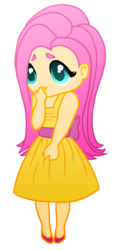 Size: 1050x2237 | Tagged: safe, artist:aubrace, fluttershy, human, g4, chibi, clothes, dress, female, humanized, solo