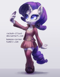 Size: 600x760 | Tagged: safe, artist:grissaecrim, rarity, anthro, unguligrade anthro, g4, cellphone, clothes, female, jacket, mary janes, phone, pleated skirt, selfie, shirt, shoes, skirt, socks, solo, thigh highs, zettai ryouiki